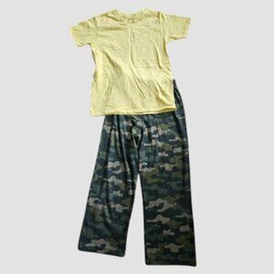 * UP LATE Camo Print Sleep Pants HANES Yellow Tee PJ Set Boys Size 6 - 8